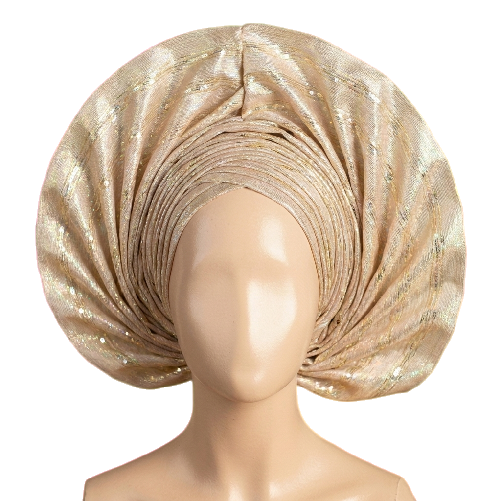Champagne Radiance — soft gold shimmer gele