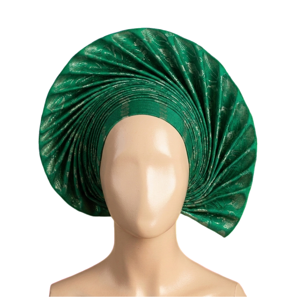 Emerald Queen — emerald and gold aso-oke gele